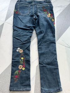 Embroidered Blue Denim Jeans
