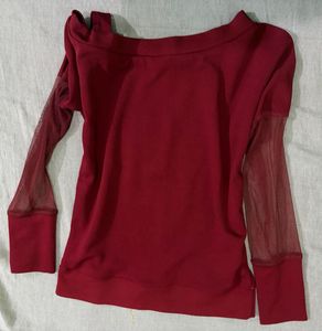 Chic Maroon Top with Mesh Sleeves