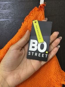 Vibrant Orange Smocked Tube Crop Top