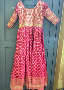 Elegant Pink Brocade Anarkali Dress