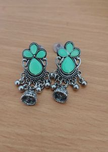 Elegant Mint Green Jhumka Earrings