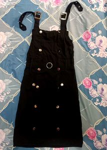 Black Buckle Strap Dress With White Tshirt