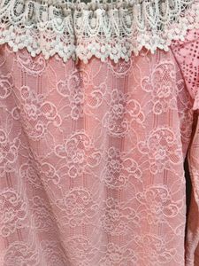 Pink Lace Top with Ruffle Neck