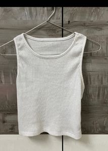 Ribbed White Sleeveless Tank Top
