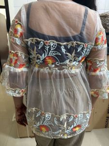 Sheer Embroidered Bell Sleeve Tunic Top