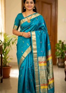 GentlyUsed TealBlue DharmavarmPattuSaree+Meen