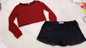 Very Cute Crop Top With Net Shorts