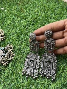 Boho Silver Oxidized Earrings Set