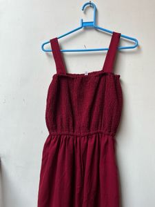 Chic stylish Maroon Smocked Jumpsuit
