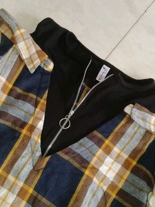Trendy Plaid Cold Shoulder Top