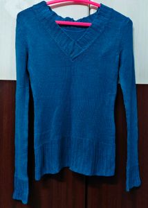 Blue V-Neck Long Sleeve Sweater