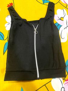 Black Zipper Corset Crop Top