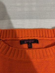 Vibrant Orange Zipper Detail Sweater