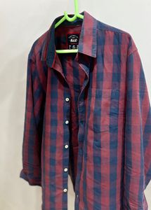 Men's Red and Navy Blue Checkered Shirt
