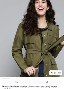 Olive Green Solid Utility Jacket with Belt