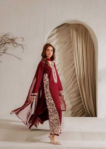 *Maroon Red Kashmiri Embroidered Crepe Silk Straig
