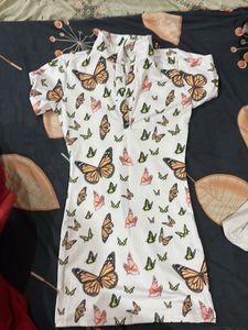 White Butterfly Print Mini Dress
