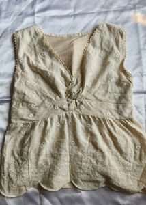Embroidered Sleeveless V-Neck Top