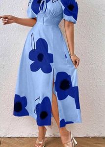 Off shoulder Chic Blue Floral Midi Dress