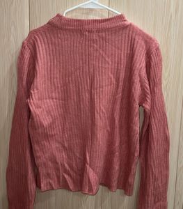 Pink Ribbed Korean Knit Bell Sleeve Top
