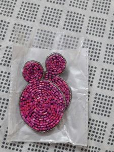 Vibrant Pink Beaded Hoop Earrings