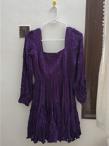 Purple Square Neck Tiered Dress