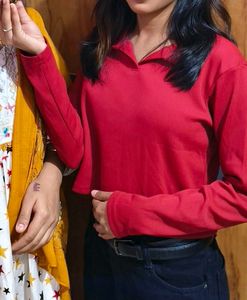Maroon Collared Long Sleeve Top