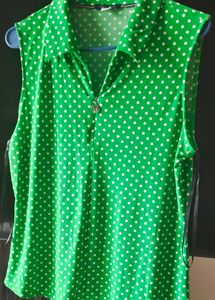 Green Polka Dot Sleeveless Zip Top