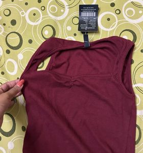 Ribbed Maroon Square Neck Tank Top