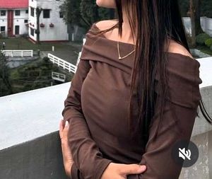 Brown Off-Shoulder Long Sleeve Top