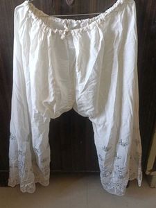 White Embroidered Palazzo Pants for women