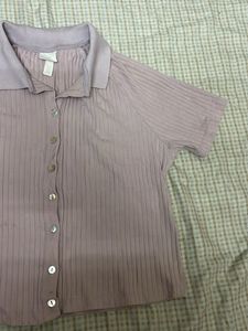 Ribbed Knit Button-Down Top