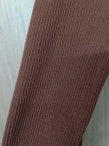 Brown Ribbed Long Sleeve Crop Top