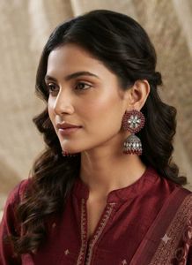 Exquisite Red Stone Jhumka Earrings