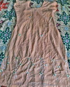 Peach Embroidered silk Kurta