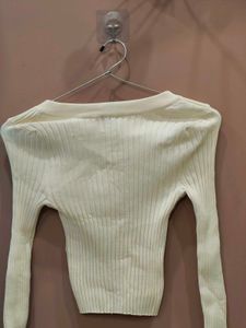 Cream Ribbed Button-Up top