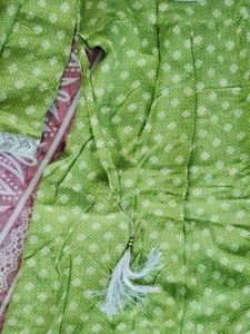 108. Lime Green Kurta with White Embellishments