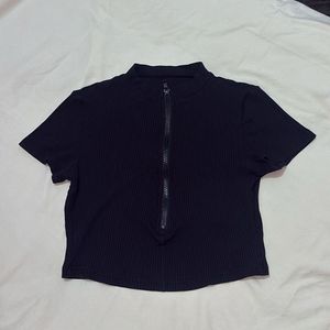 Ribbed Zip-Up Crop Top