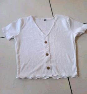 White Button-Up Crop Top