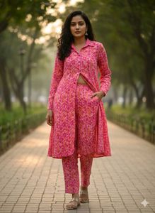 Elegant Pink Printed Kurta Set