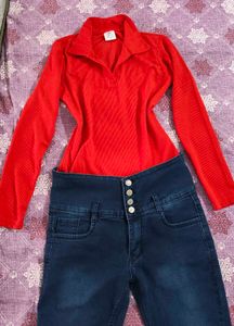 High Waist Dark Blue Skinny Fit Jeans