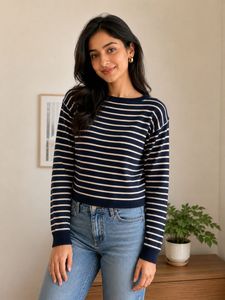Navy & White Striped Knit Sweater