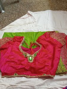 Parrot Green And rose Designer Saree