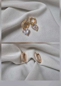 Sparkling Heart & Hoop Earrings Set