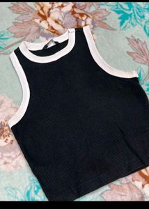 Black Ribbed Tank Top with White Trim