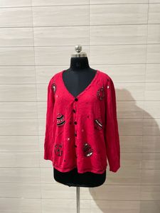 Vintage Festive Embellished Red Cardigan