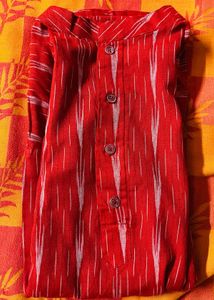 red Ikat Print Tradional Kurta