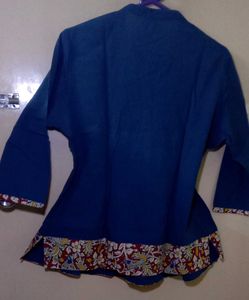 Elegant Blue Kurta with Folk Print Border