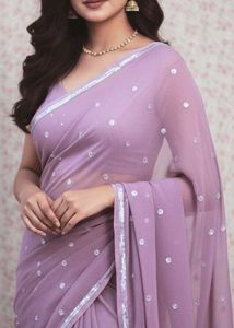 Lavender Georgette Sequin Work Party Wear Saree