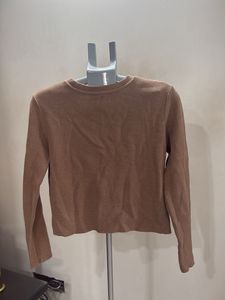 Brown Pearl Embellished Long Sleeve Top